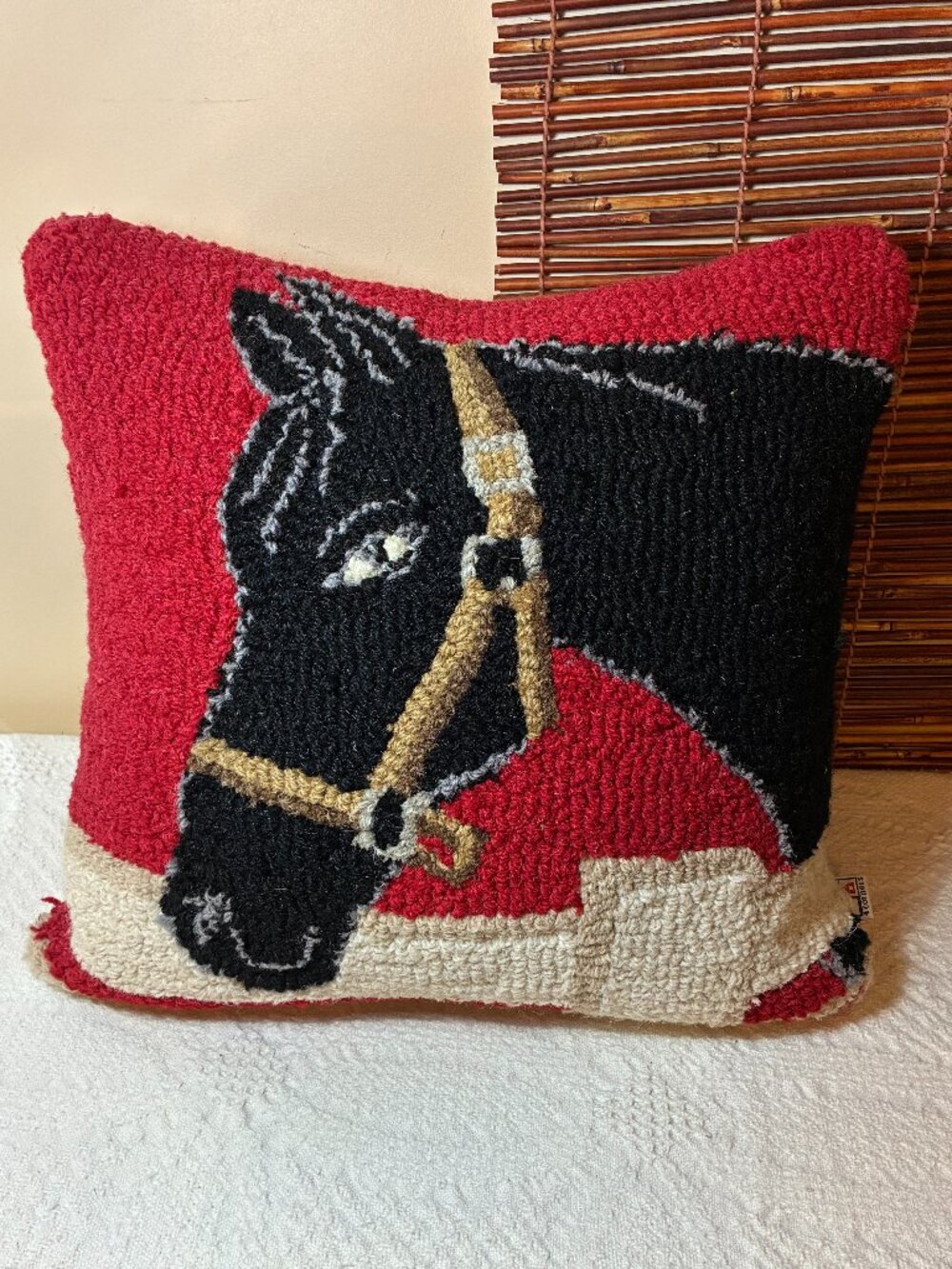 Chandler 4 Corners Hooked Wool Bay Horse Pillow Laura Megroz